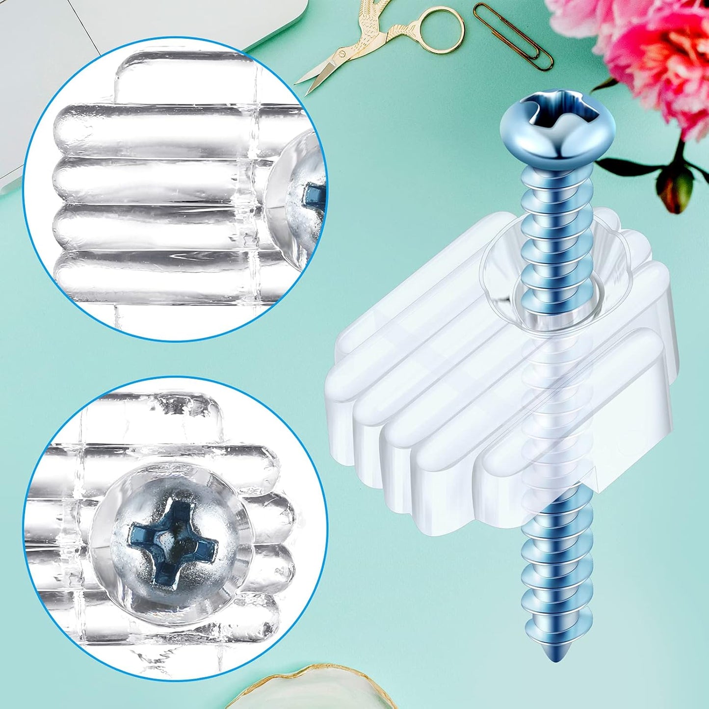 20 Pack Mirror Holder Clips for 6mm Glass Mirrors - Wall Mounting Hanging Kit with Screws and Anchors - Cabinet Door Fixings