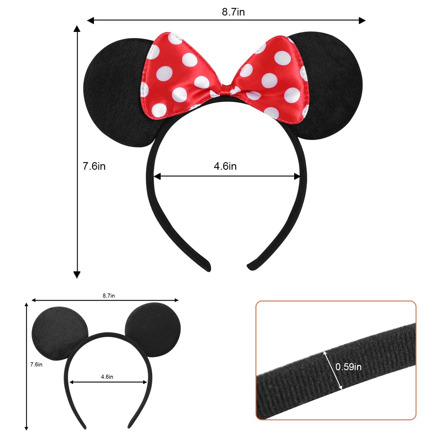 20 Pack Mouse Ears Headbands with Solid Bows for Birthday Parties & Cosplay Decorations