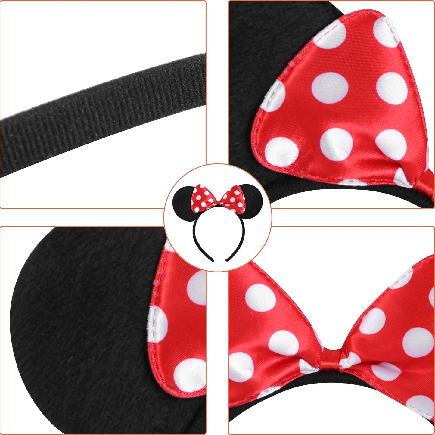 20 Pack Mouse Ears Headbands with Solid Bows for Birthday Parties & Cosplay Decorations