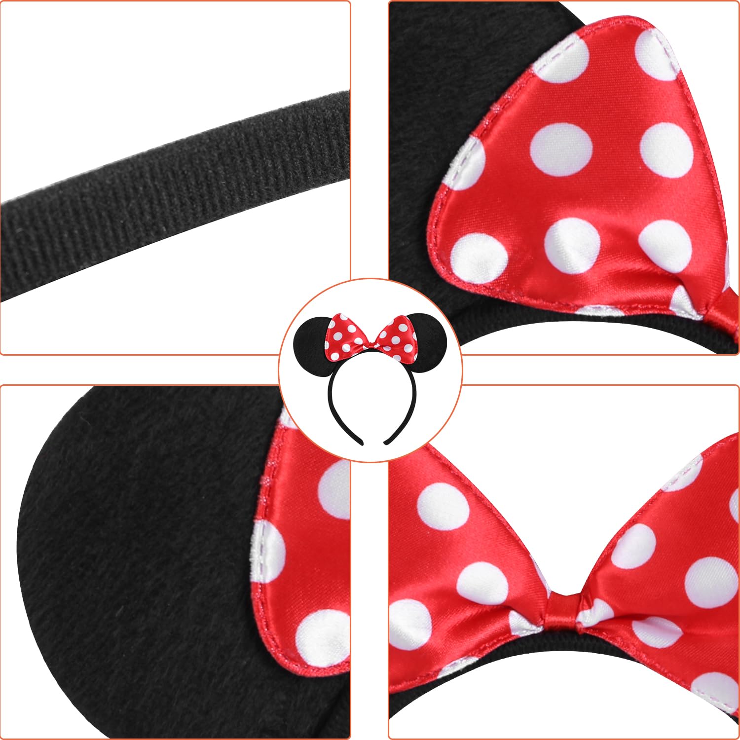 20 Pack Mouse Ears Headbands with Solid Bows for Birthday Parties & Cosplay Decorations