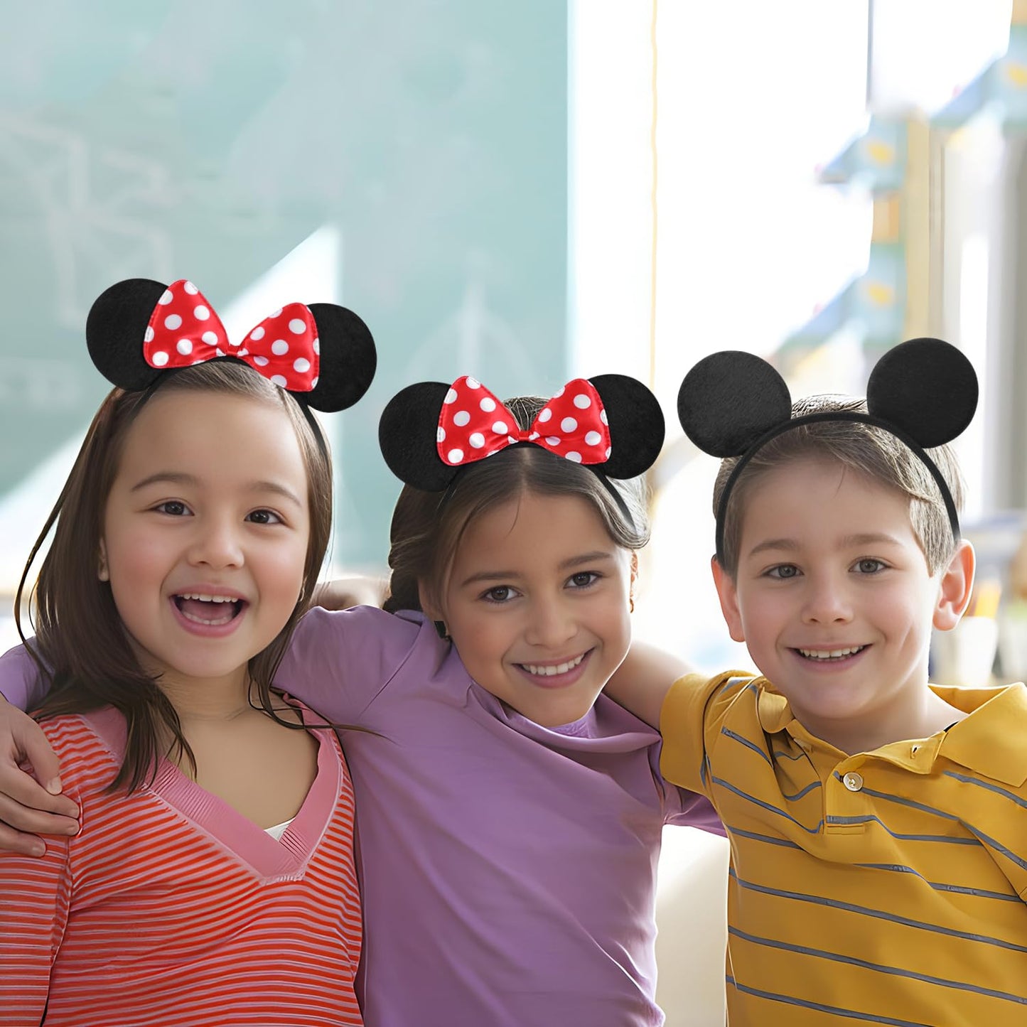 20 Pack Mouse Ears Headbands with Solid Bows for Birthday Parties & Cosplay Decorations