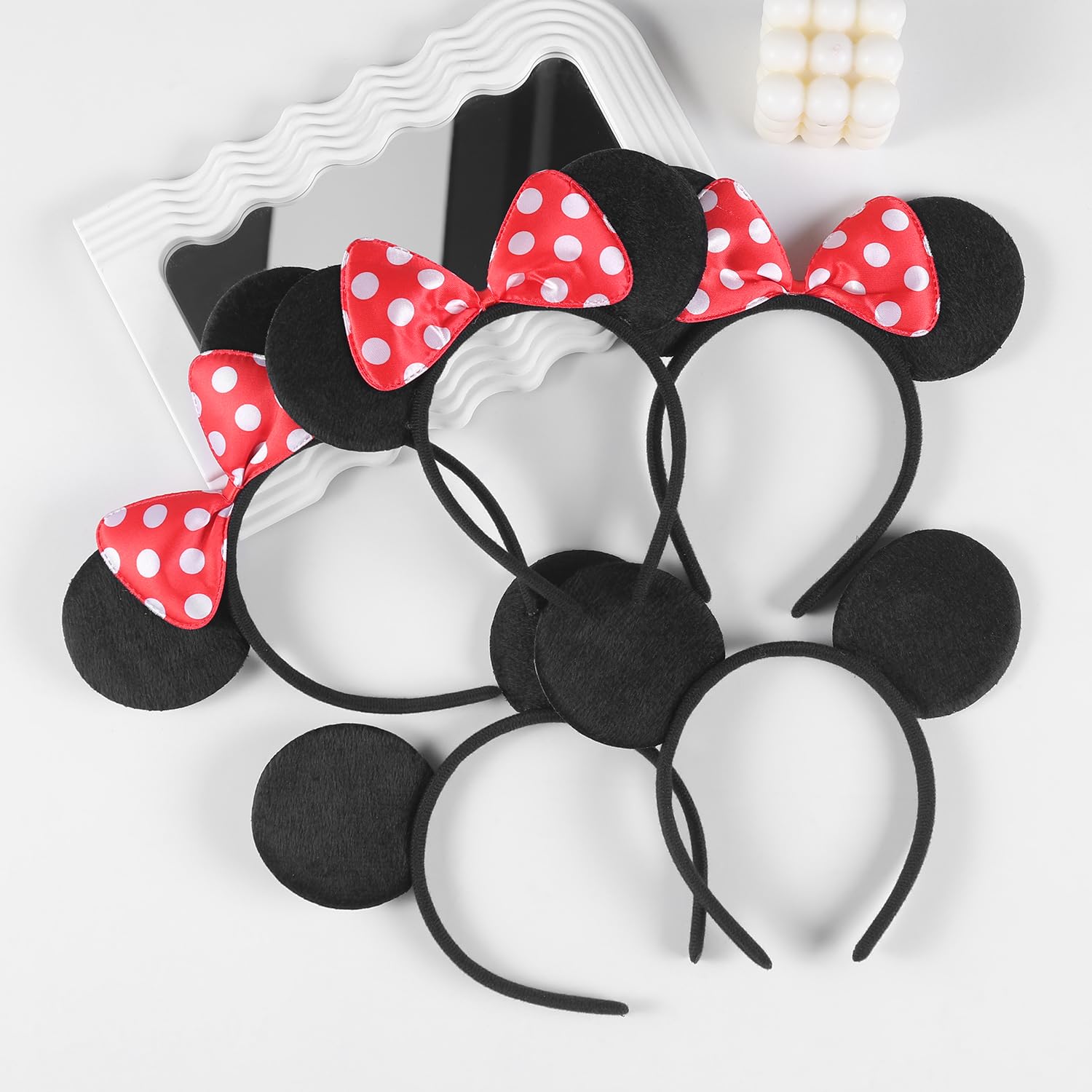 20 Pack Mouse Ears Headbands with Solid Bows for Birthday Parties & Cosplay Decorations