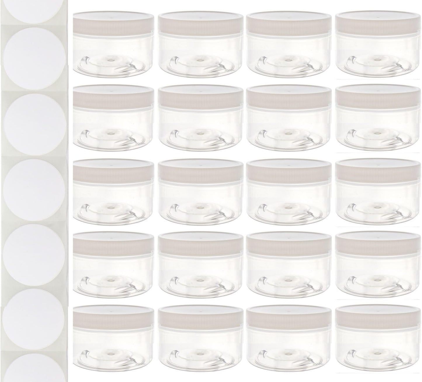 20 Pack of 4 oz Plastic Wide-Mouth Storage Jars - BPA-Free PET Containers with White Screw-On Lids - Made in the USA