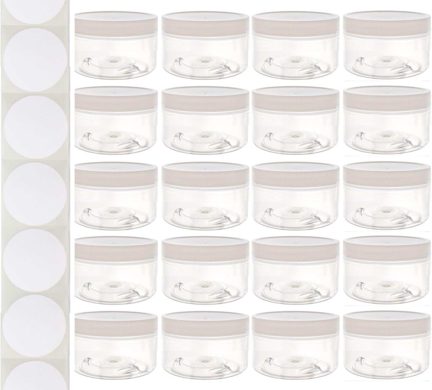 20 Pack of 4 oz Plastic Wide-Mouth Storage Jars - BPA-Free PET Containers with White Screw-On Lids - Made in the USA