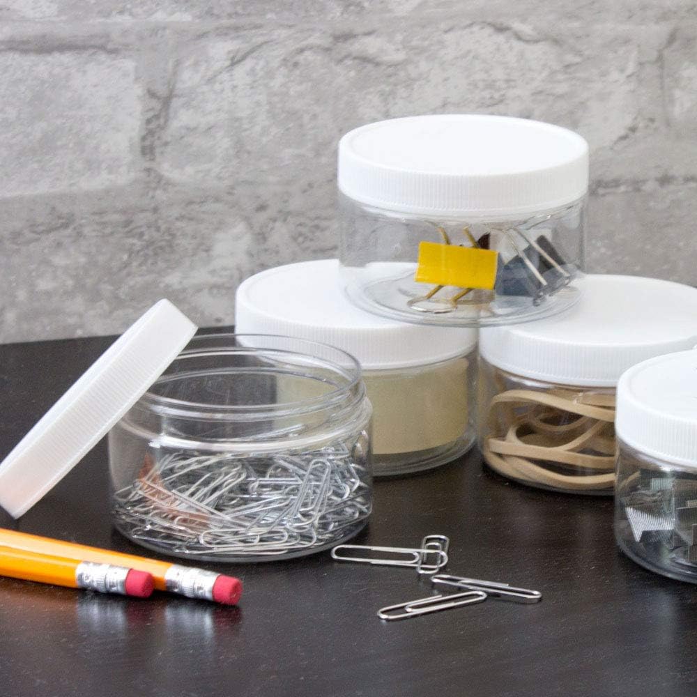 20 Pack of 4 oz Plastic Wide-Mouth Storage Jars - BPA-Free PET Containers with White Screw-On Lids - Made in the USA