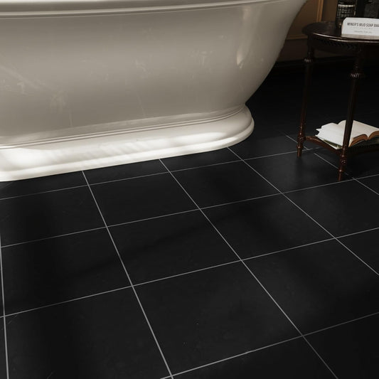 20-Pack Peel and Stick Vinyl Floor Tiles - 12x12 inch Self Adhesive Waterproof Planks for Bathroom, Kitchen, RV - Pure Black - Covers 20 Sq. Ft.