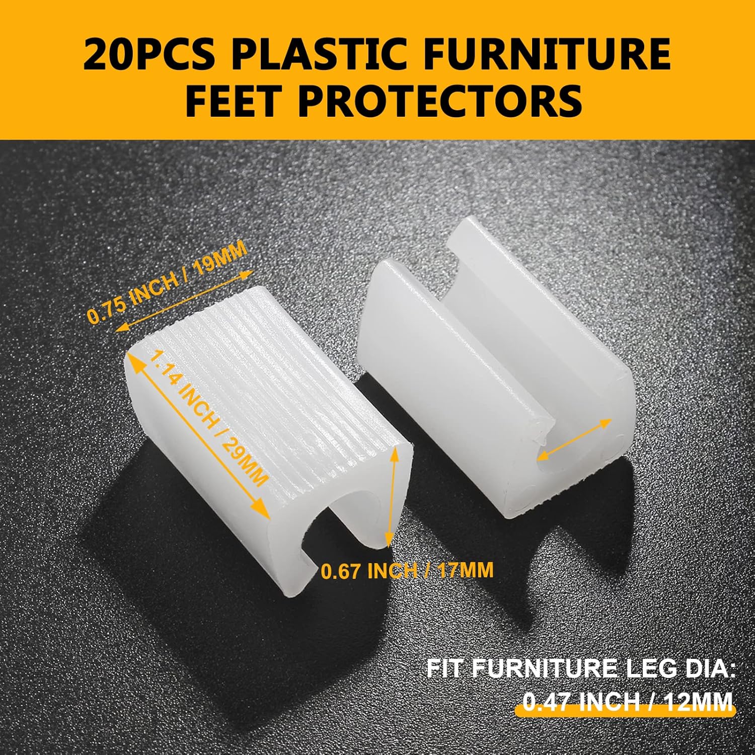 20 Pack Plastic Furniture Feet Protectors 12mm Caps for Bar Stools, Non-Slip Leg Tips, Chair Leg Caps Patio Covers (White)