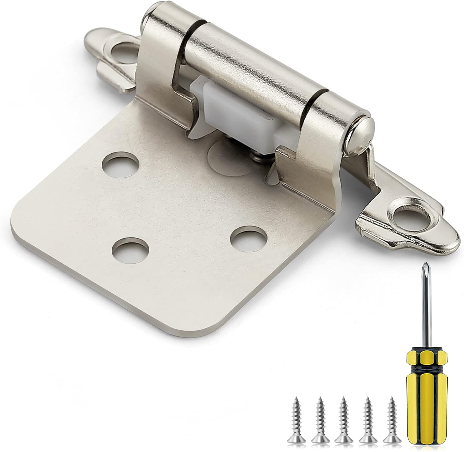 20 Pack Ravinte 1/2 inch Overlay Kitchen Cabinet Door Hinges - Satin Nickel Self-Closing Semi-Concealed Hinges with Bumpers