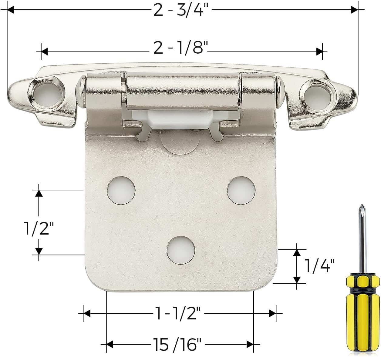 20 Pack Ravinte 1/2 inch Overlay Kitchen Cabinet Door Hinges - Satin Nickel Self-Closing Semi-Concealed Hinges with Bumpers