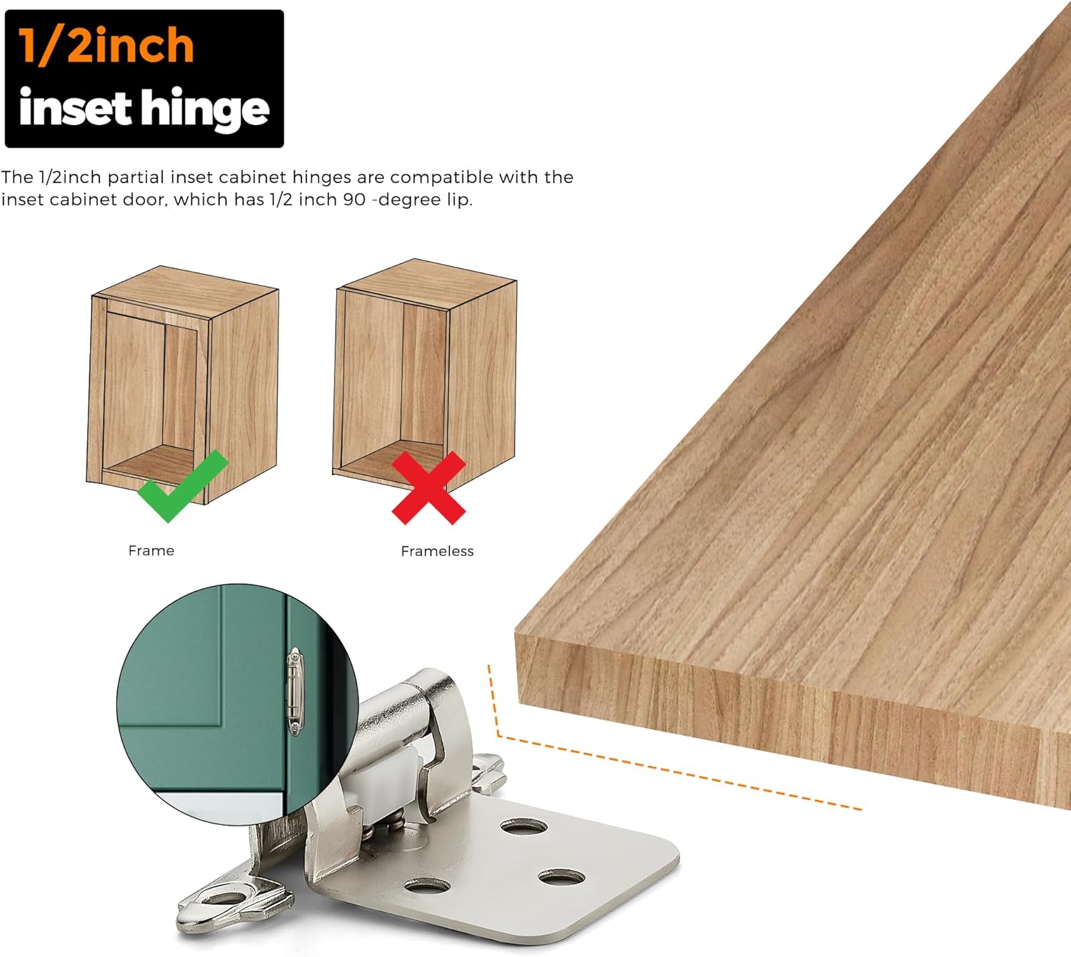 20 Pack Ravinte 1/2 inch Overlay Kitchen Cabinet Door Hinges - Satin Nickel Self-Closing Semi-Concealed Hinges with Bumpers