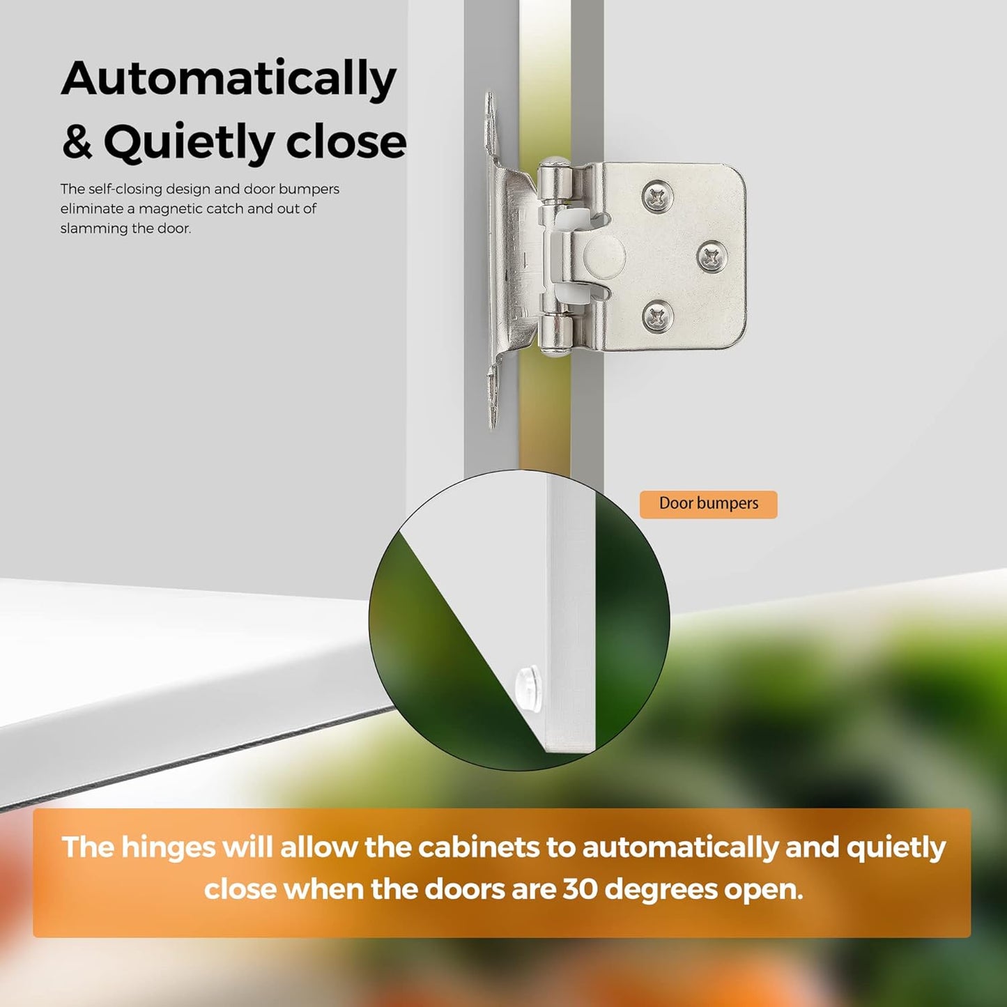 20 Pack Ravinte 1/2 inch Overlay Kitchen Cabinet Door Hinges - Satin Nickel Self-Closing Semi-Concealed Hinges with Bumpers