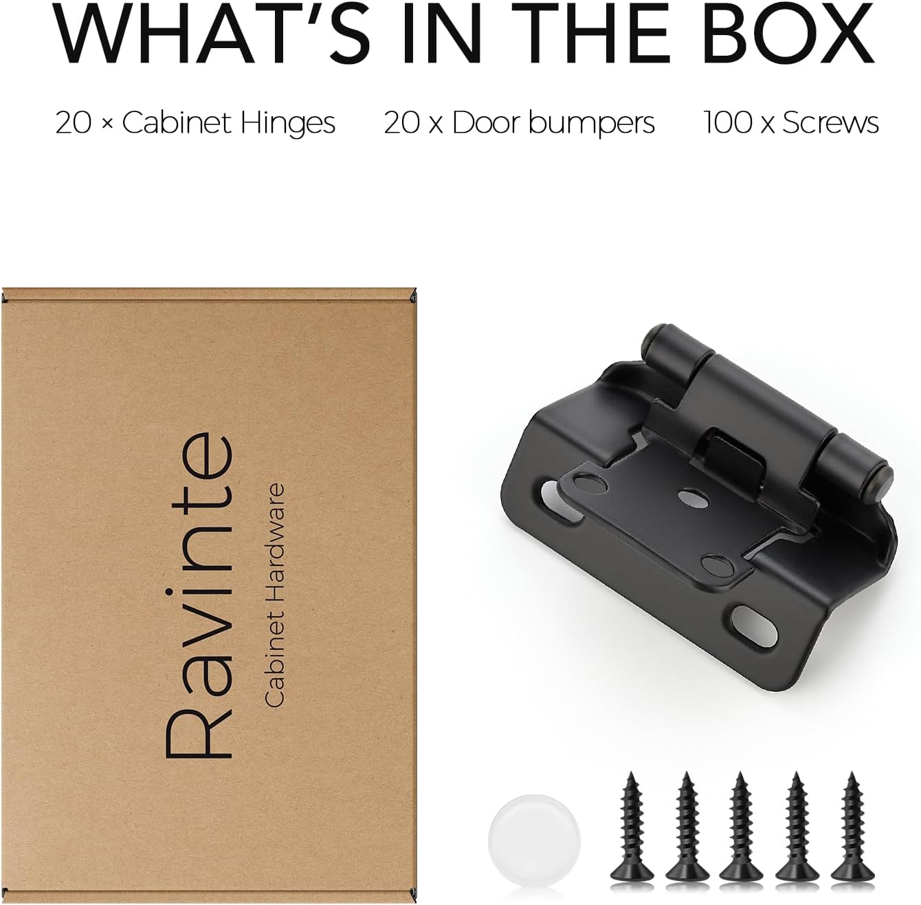 20 Pack Ravinte Semi-Overlay 1/2 inch Self-Closing Matte Black Cabinet Hinges - Face Frame Kitchen Hardware - WildKart