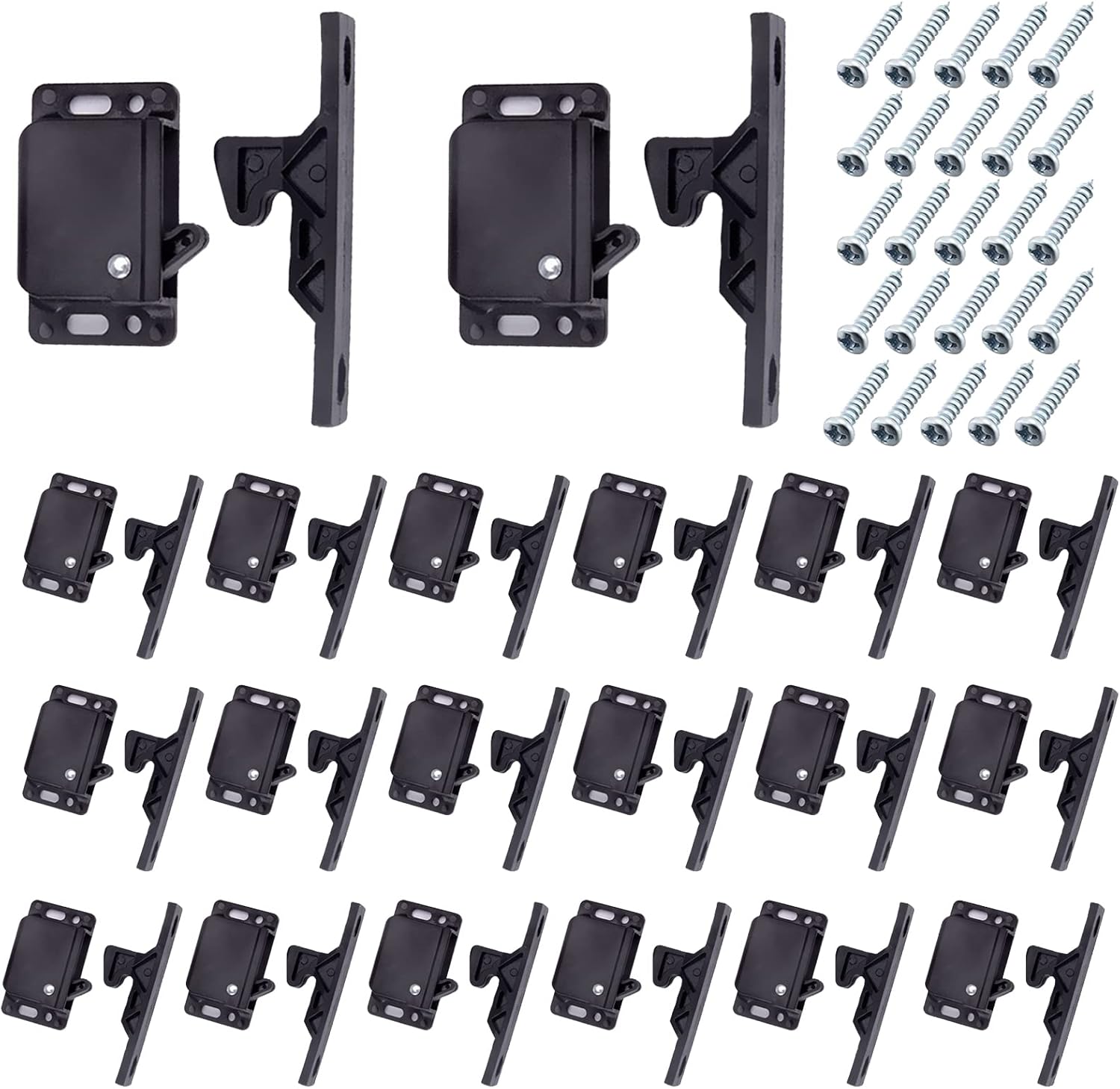 20 Pack RV Drawer and Cabinet Door Latch Set - 10 LB Pull Force Grabber Catches for RVs, Campers, Home, Office - Push Close Design with Mounting Screws