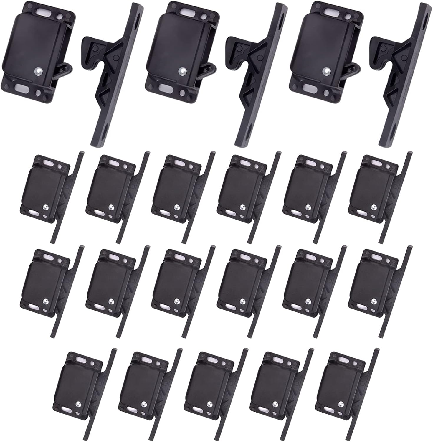 20 Pack RV Drawer and Cabinet Door Latch Set - 10 LB Pull Force Grabber Catches for RVs, Campers, Home, Office - Push Close Design with Mounting Screws