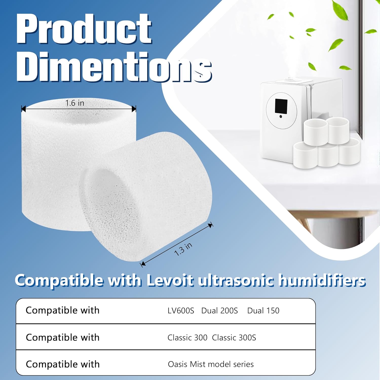 20 Pack Top Fill Humidifier Replacement Filters for LEVOIT + 12 Pack Universal Humidifier Cleaner Fish - Bundle Pack