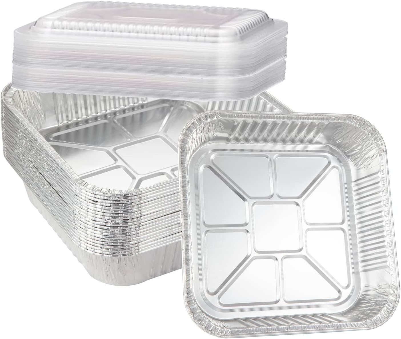 20-Pack Waytiffer 8x8 Square Baking Cake Pans with Plastic Dome Lids - Disposable Aluminum Foil Tins for Roasting and Cooking Homemade Breads in the Oven