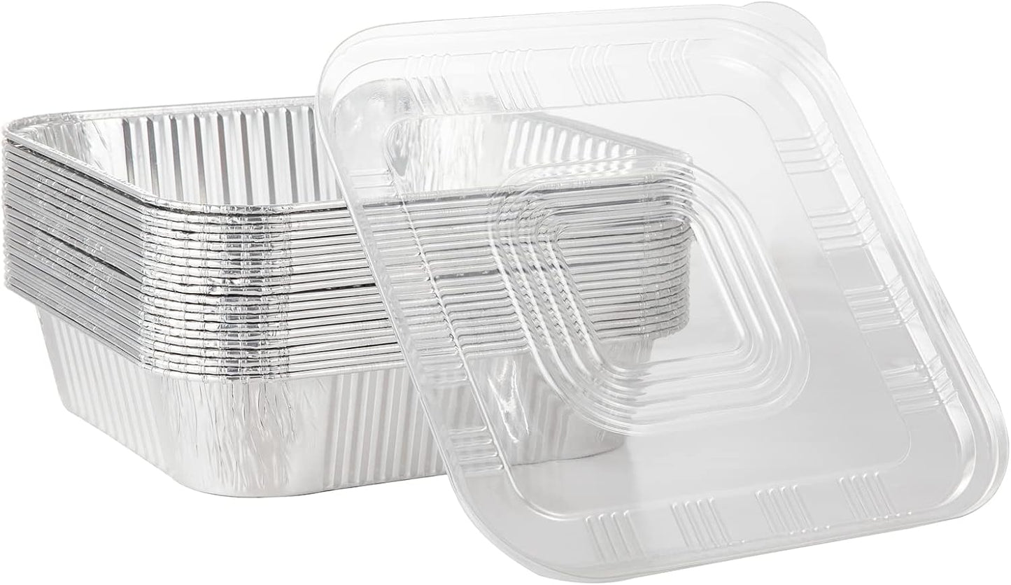 20-Pack Waytiffer 8x8 Square Baking Cake Pans with Plastic Dome Lids - Disposable Aluminum Foil Tins for Roasting and Cooking Homemade Breads in the Oven