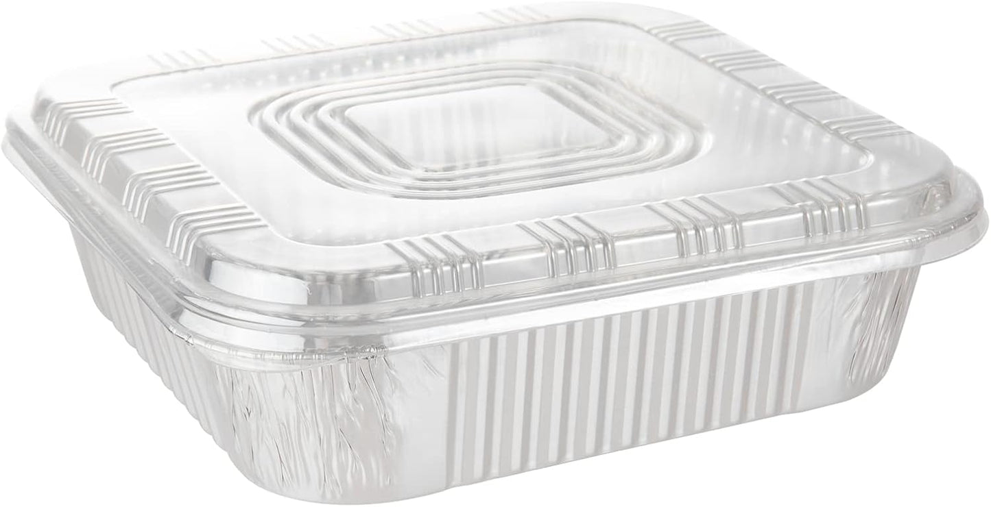 20-Pack Waytiffer 8x8 Square Baking Cake Pans with Plastic Dome Lids - Disposable Aluminum Foil Tins for Roasting and Cooking Homemade Breads in the Oven