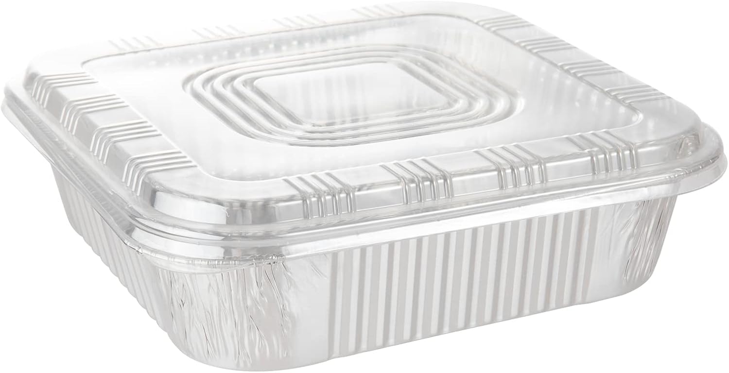 20-Pack Waytiffer 8x8 Square Baking Cake Pans with Plastic Dome Lids - Disposable Aluminum Foil Tins for Roasting and Cooking Homemade Breads in the Oven