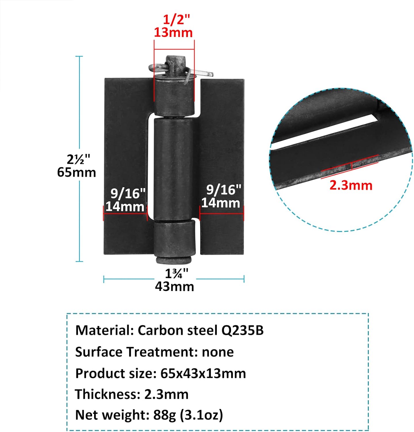 20 Pack Weldable Steel Butt Hinges for Metal Gates and BBQ Smokers, 2-1/2" x 1-5/8 - MOUNTAIN_ARK