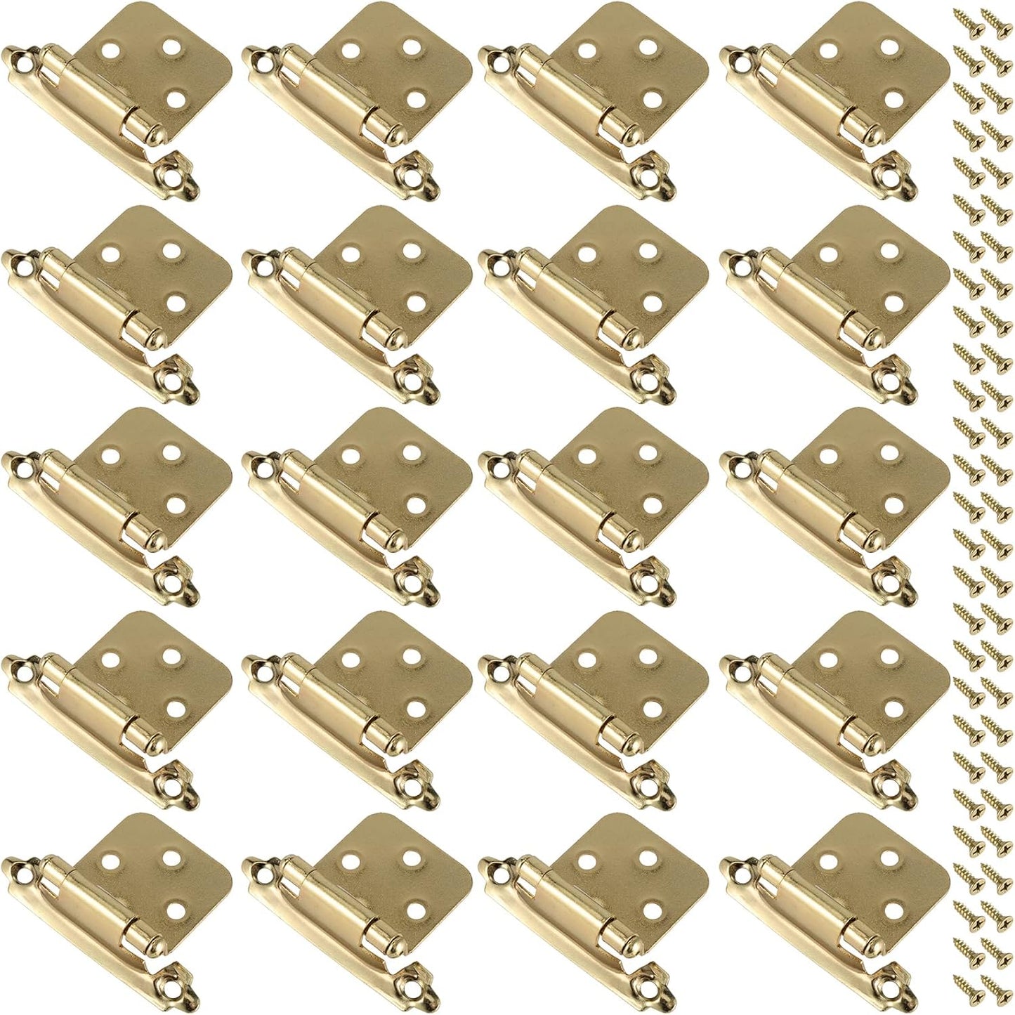 20 PCS 1/2 Inch Gold Cabinet Hinges with 100 Screws - Face Mount Overlay Door Hinges for Kitchen Cabinets