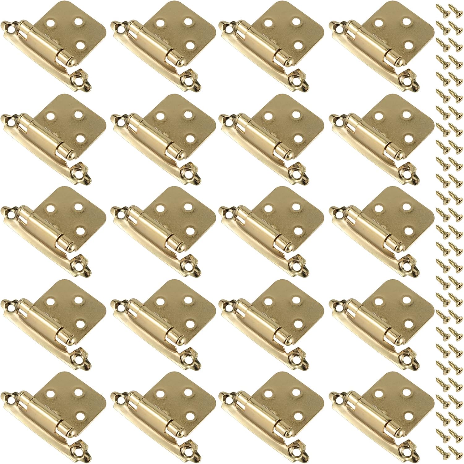 20 PCS 1/2 Inch Gold Cabinet Hinges with 100 Screws - Face Mount Overlay Door Hinges for Kitchen Cabinets