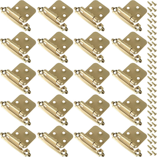 20 PCS 1/2 Inch Gold Cabinet Hinges with 100 Screws - Face Mount Overlay Door Hinges for Kitchen Cabinets