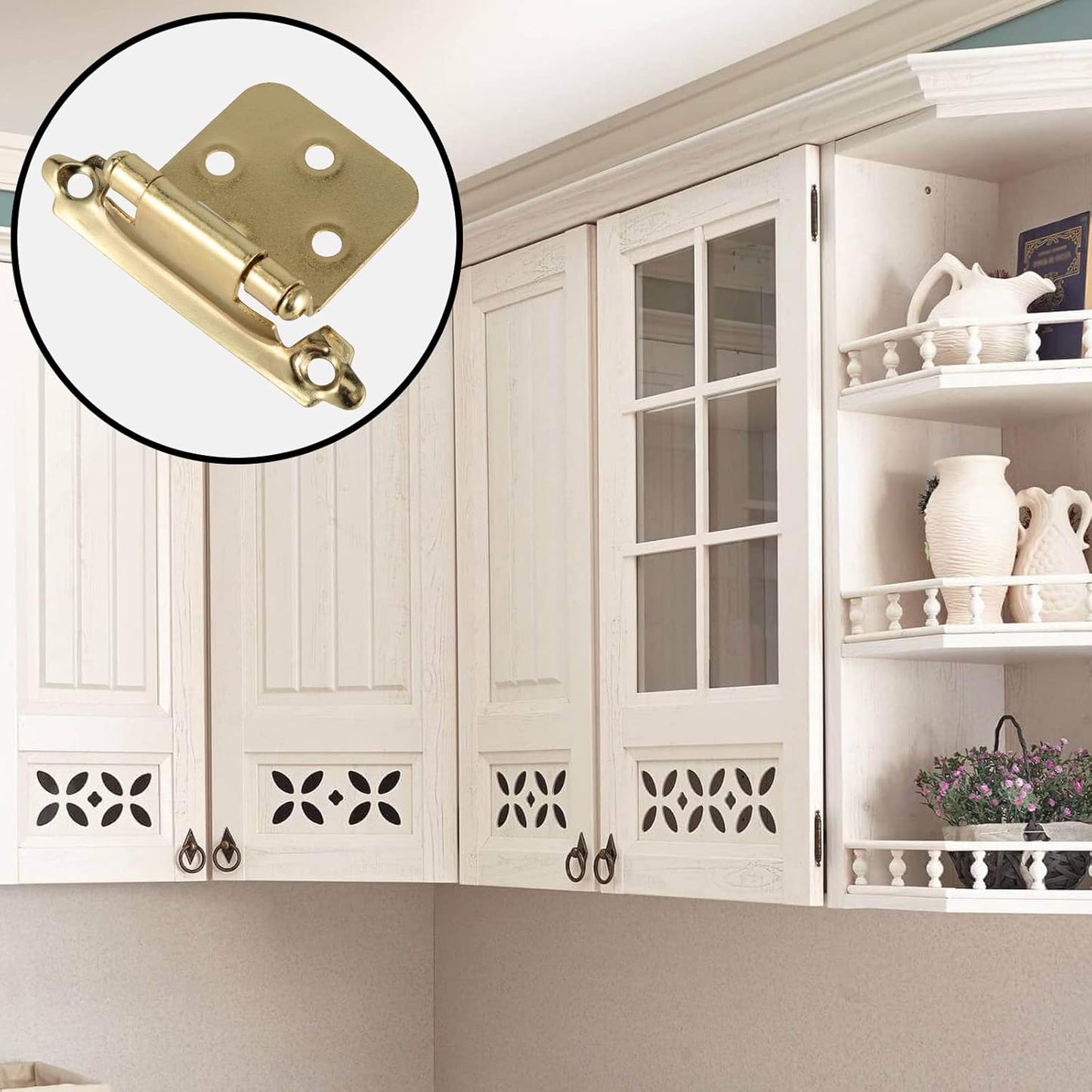 20 PCS 1/2 Inch Gold Cabinet Hinges with 100 Screws - Face Mount Overlay Door Hinges for Kitchen Cabinets