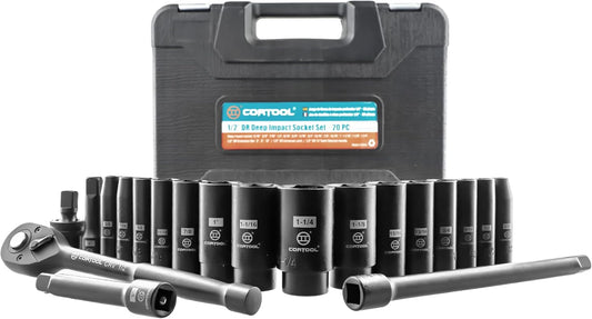20-Piece Cortool 1/2" Impact Socket Set with 6-Point Standard SAE (5/16"-1-1/4") Deep Drive Impact Sockets