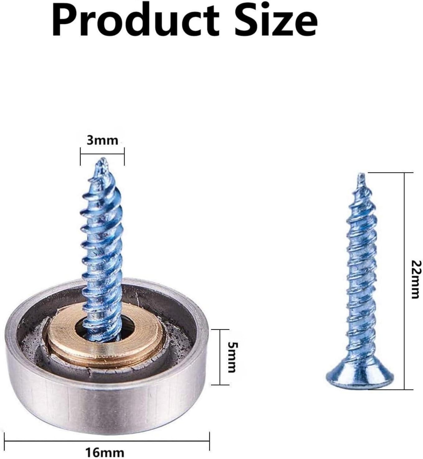 20-Piece Stainless Steel Screw Cover Cap Set - 16mm Mirror Nails for Furniture, Mirrors, Signage, Advertising Hardware