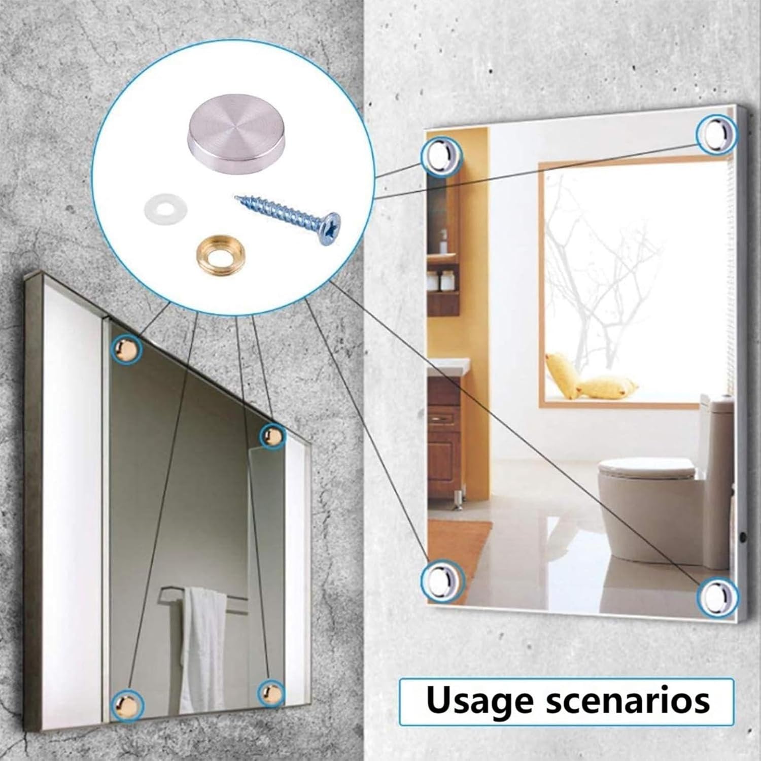 20-Piece Stainless Steel Screw Cover Cap Set - 16mm Mirror Nails for Furniture, Mirrors, Signage, Advertising Hardware