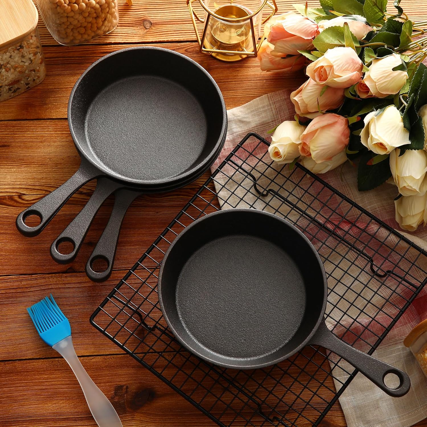 20 Sets of 4 Inch Cast Iron Skillets - Nonstick Frying Pans for Indoor & Outdoor Cooking - Includes Oil Brush - Perfect for Restaurants & Kitchens