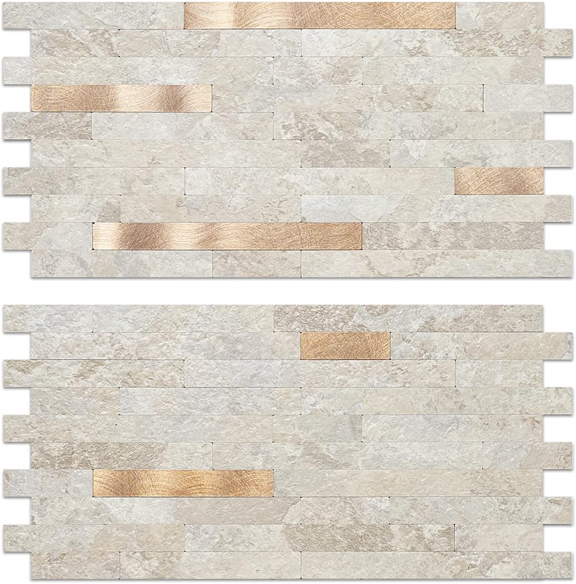20 Sheets Beige Marble Peel and Stick Backsplash for Kitchen - Faux Stone PVC Wall Tiles