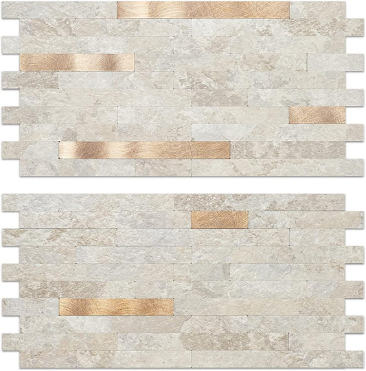 20 Sheets Beige Marble Peel and Stick Backsplash for Kitchen - Faux Stone PVC Wall Tiles