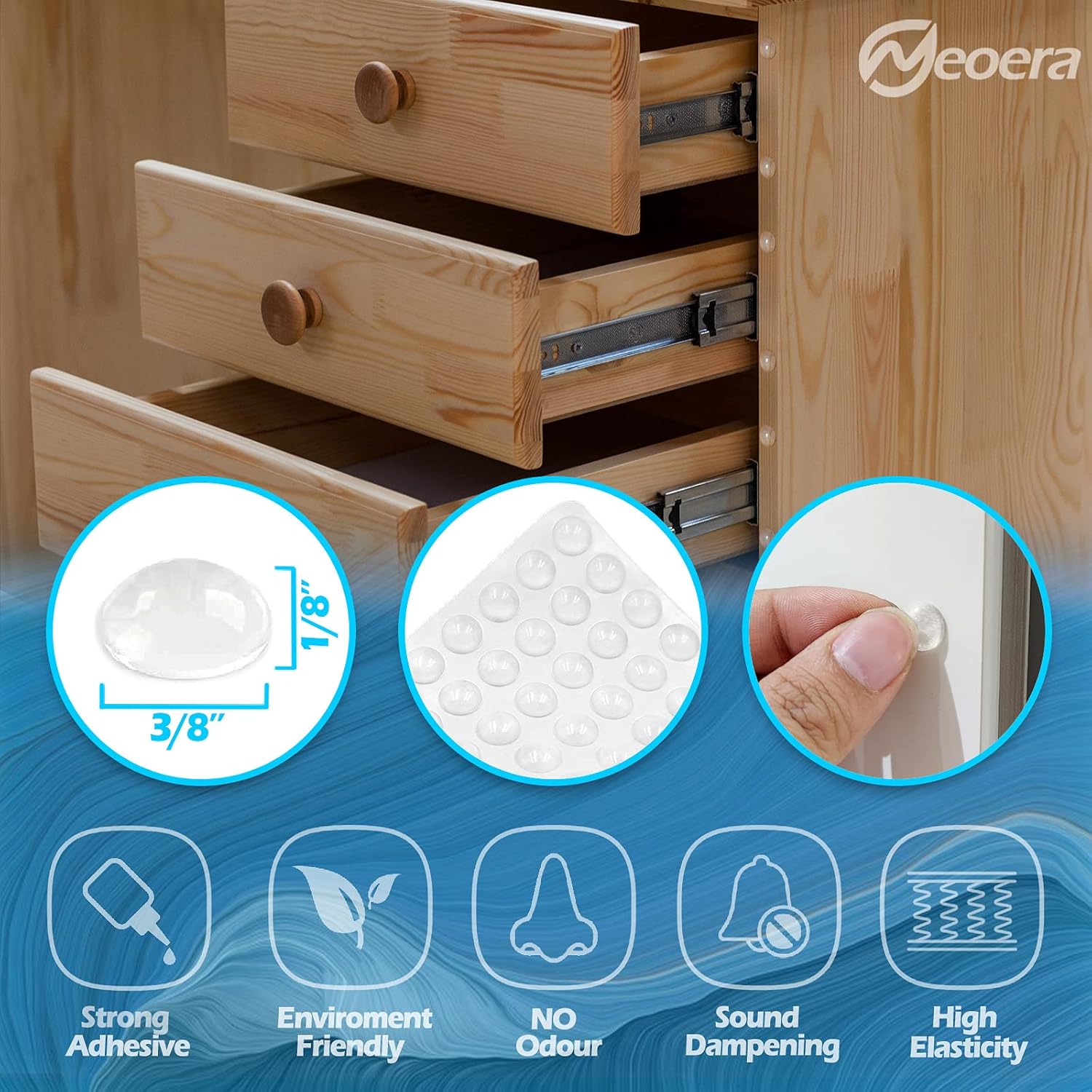 200 Clear Round Semi-Spherical Adhesive Rubber Bumpers for Cabinet Doors, Drawers, Glass Tops, Furniture, Laptop - Sound Dampening Pads