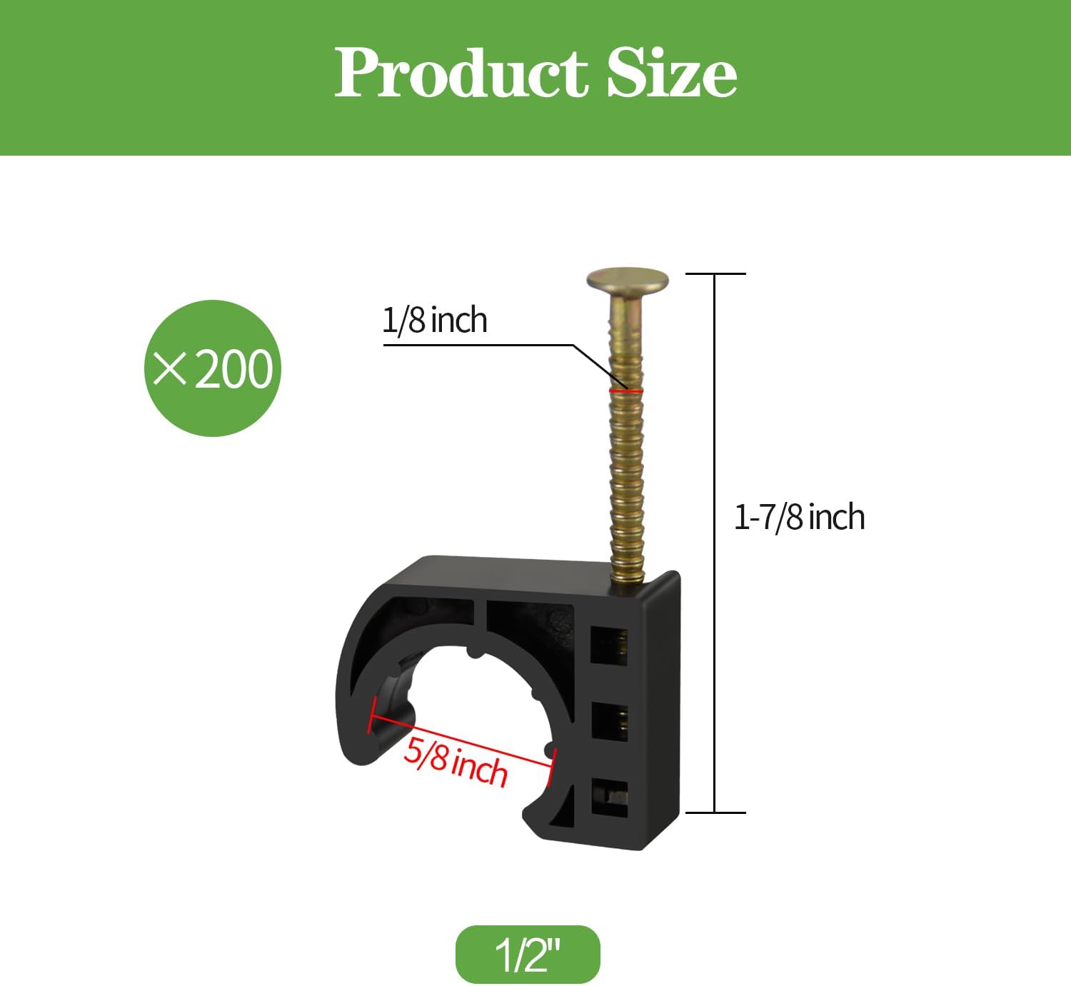 200 Pack 1/2" J-Hook Half Clamps Set with Nails for PEX, Copper, CPVC Tubing Connections