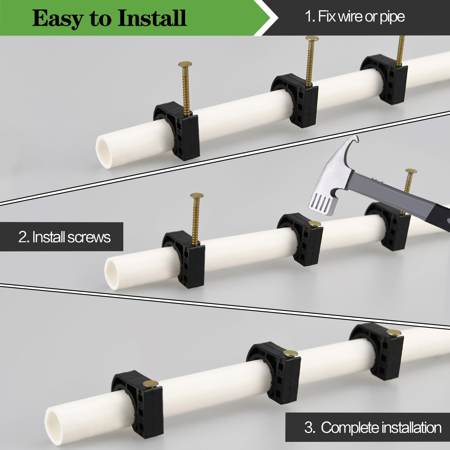 200 Pack 1/2" J-Hook Half Clamps Set with Nails for PEX, Copper, CPVC Tubing Connections