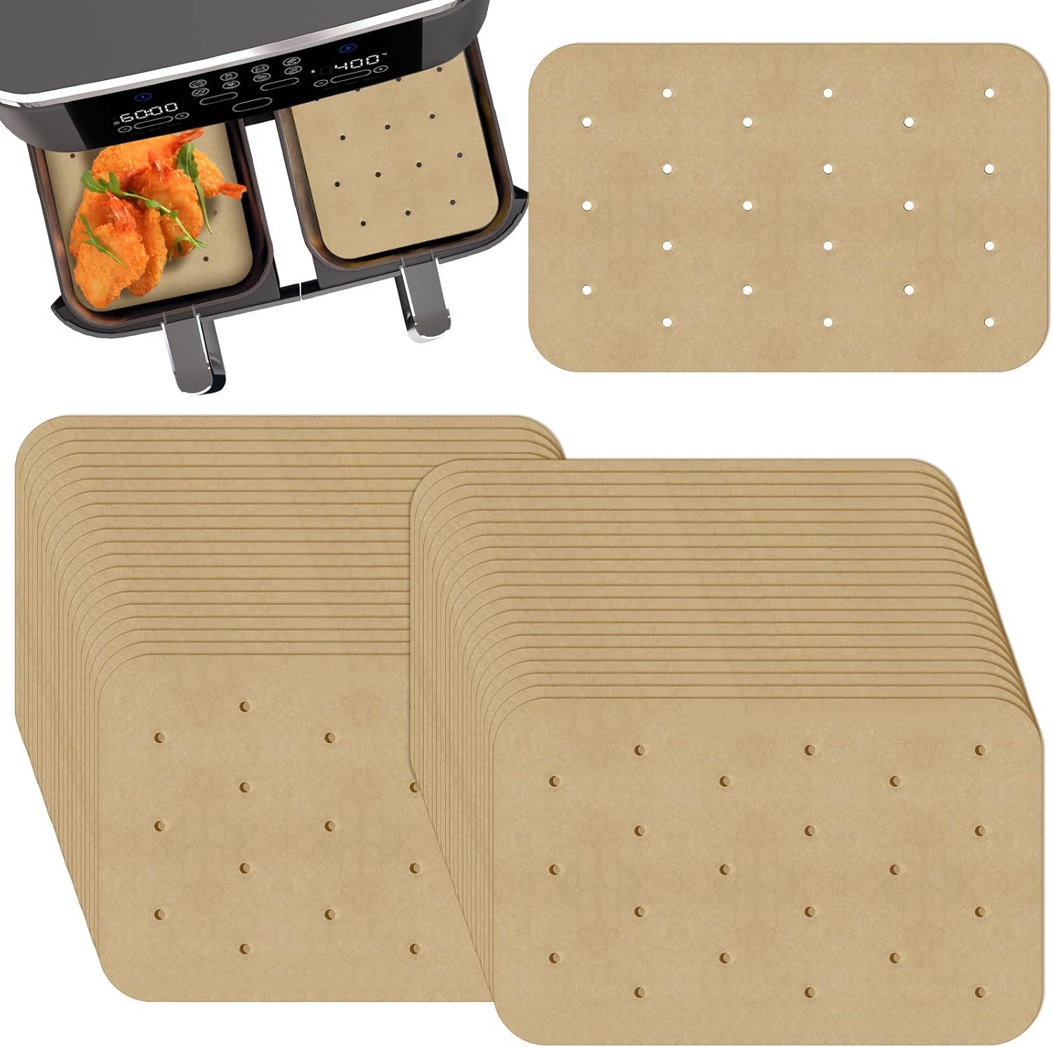 200 Pack Air Fryer Parchment Paper Liners Compatible with Ninja Foodi - Rectangle Perforated Baking Paper for 8 Quart Air Fryer