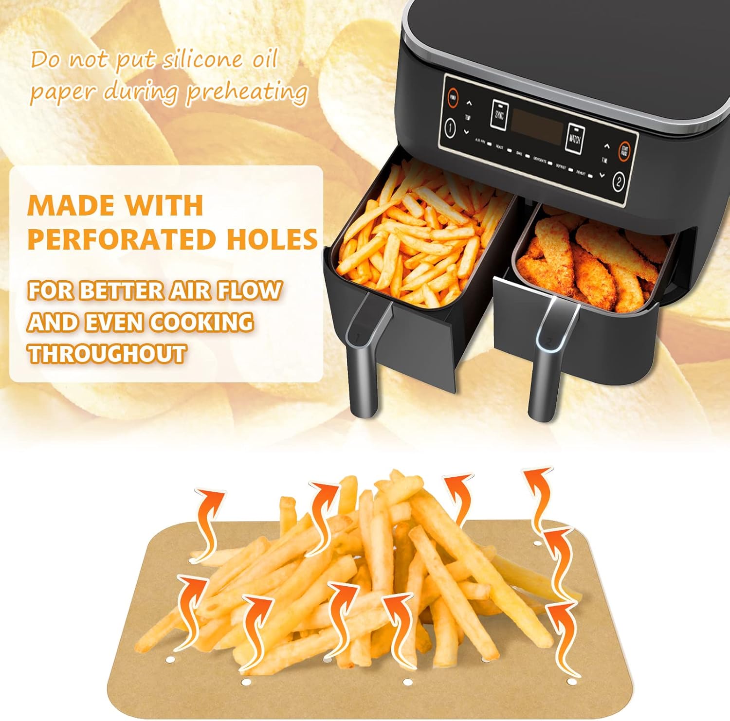 200 Pack Air Fryer Parchment Paper Liners Compatible with Ninja Foodi - Rectangle Perforated Baking Paper for 8 Quart Air Fryer