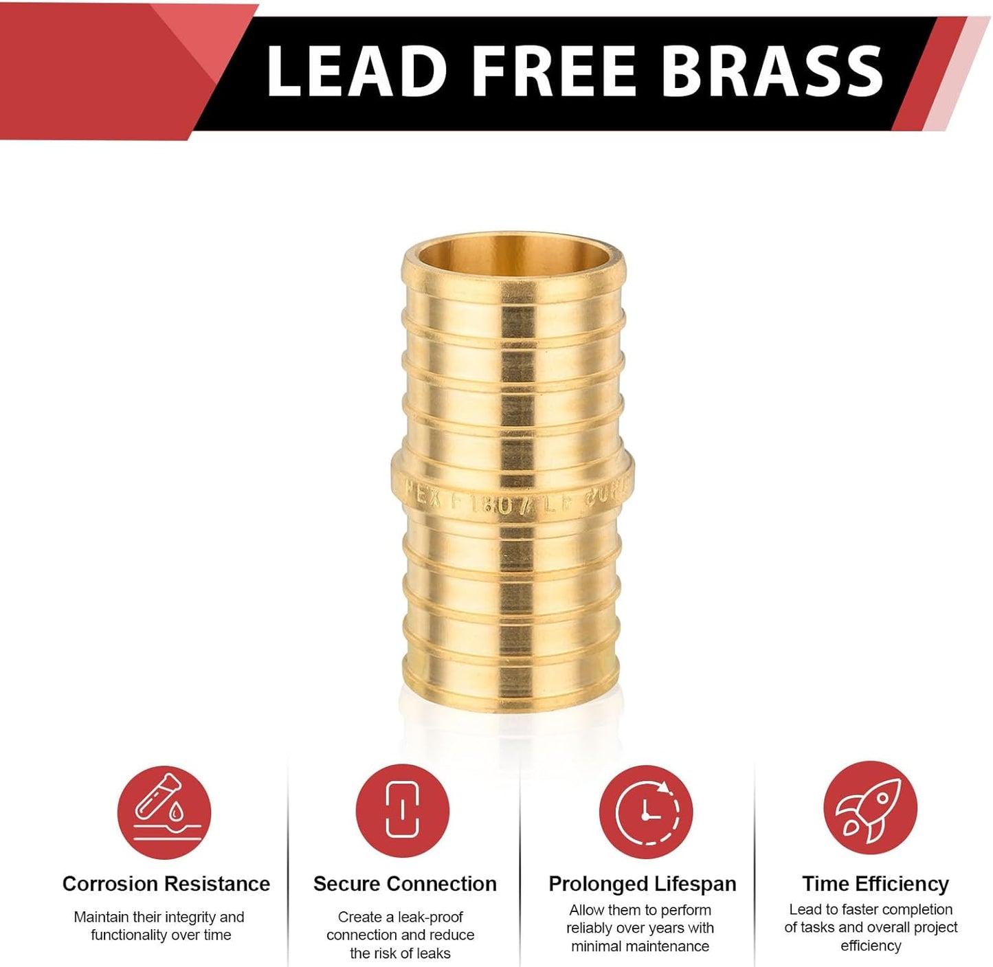 (200 Pack) EFIELD Pex Barb Crimp Brass Fittings 1-Inch x 1-Inch Straight Couplings - ASTM F1807, UPC Certified