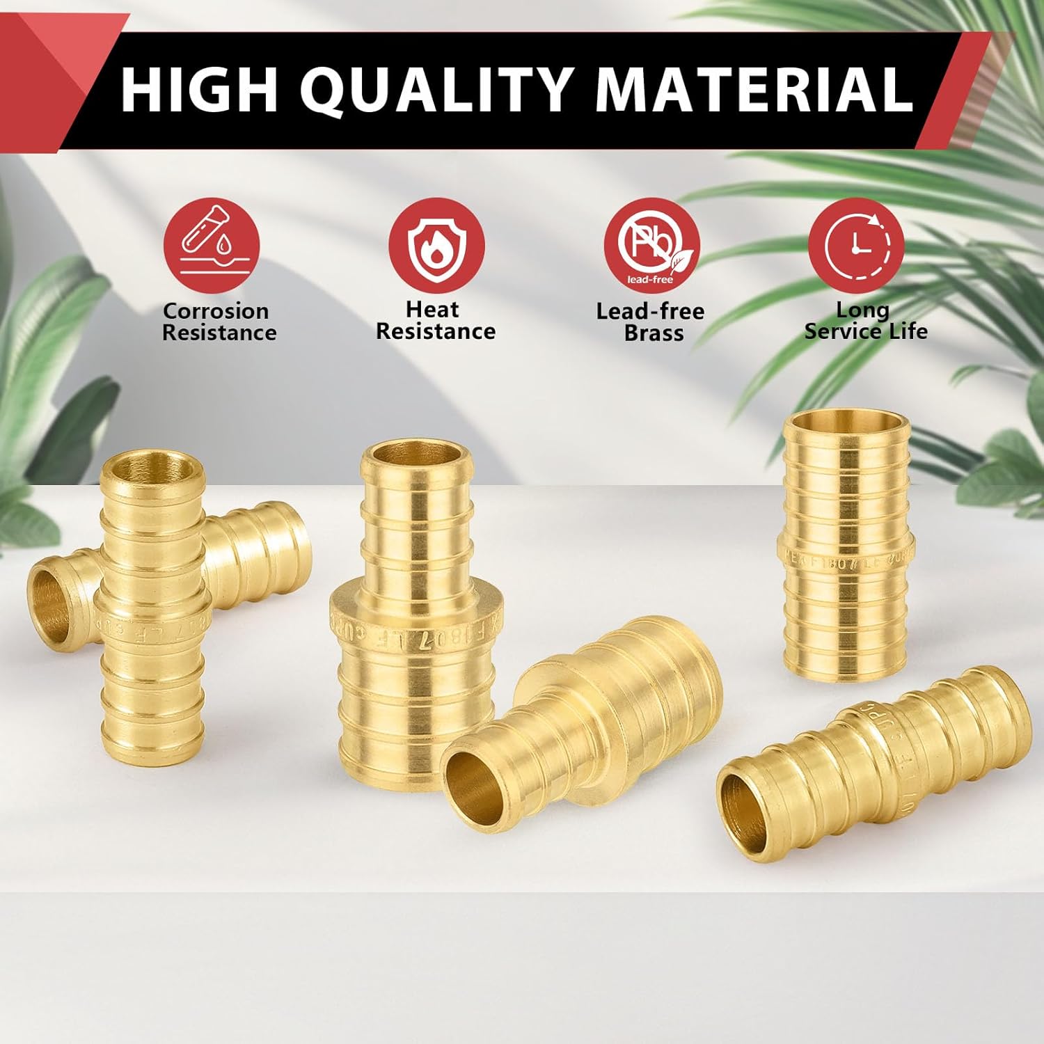 (200 Pack) EFIELD Pex Barb Crimp Brass Fittings 1-Inch x 1-Inch Straight Couplings - ASTM F1807, UPC Certified