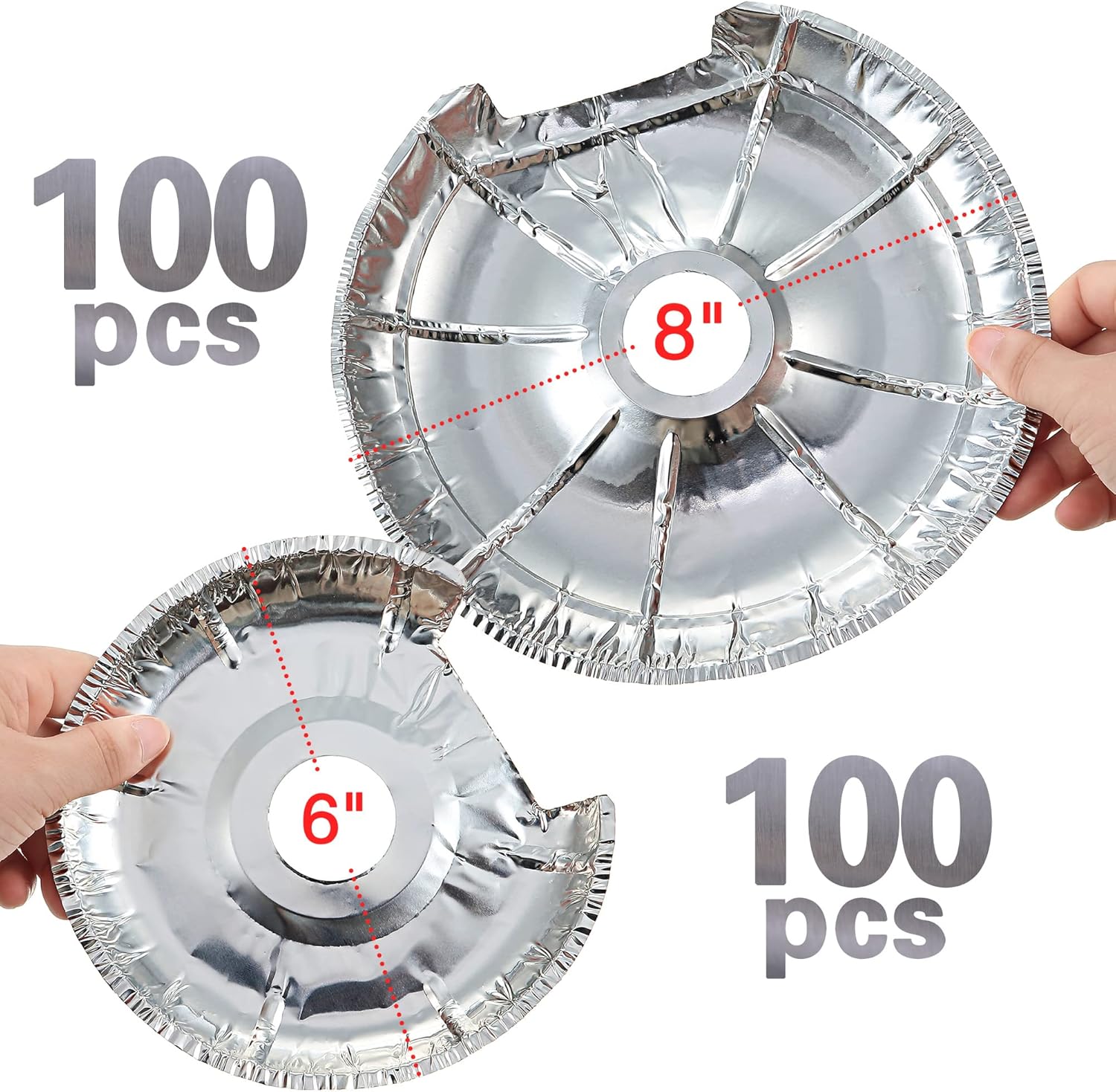 200 Pack Electric Stove Burner Covers - Disposable Aluminum Foil Drip Pan Liners - 6" and 8" Round Burner Liners - Keep Stove Top Clean from Oil and Food