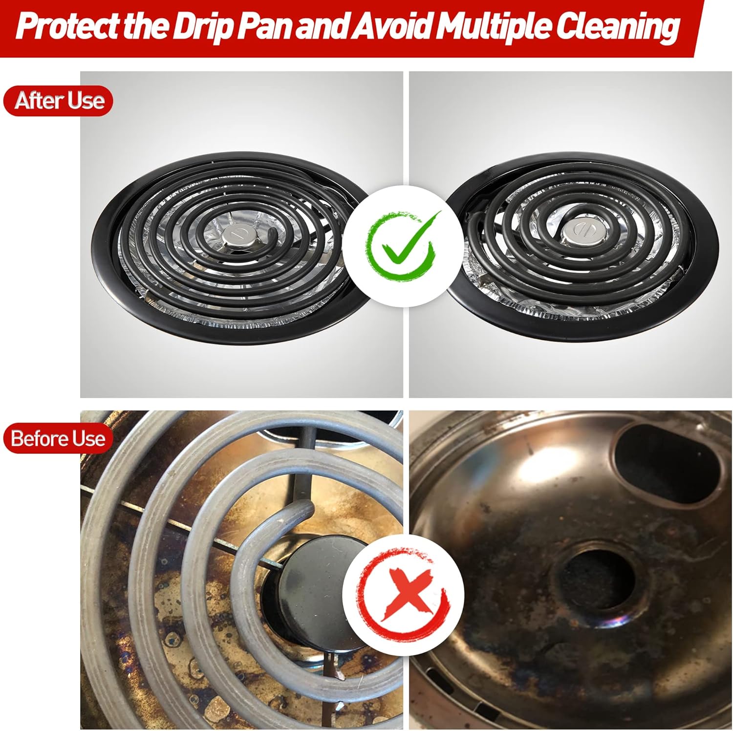 200 Pack Electric Stove Burner Covers - Disposable Aluminum Foil Drip Pan Liners - 6" and 8" Round Burner Liners - Keep Stove Top Clean from Oil and Food