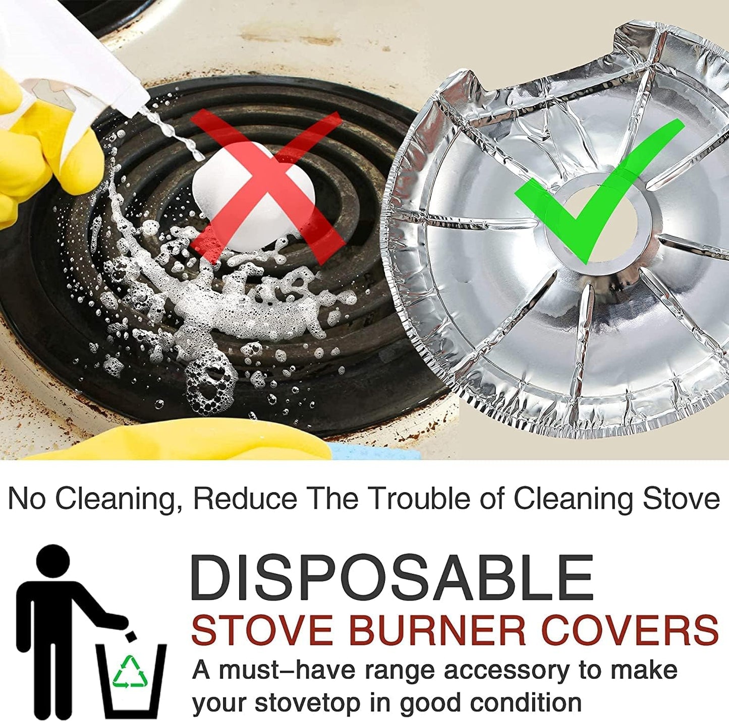 200 Pack Electric Stove Burner Covers - Disposable Aluminum Foil Drip Pan Liners - 6" and 8" Round Burner Liners - Keep Stove Top Clean from Oil and Food