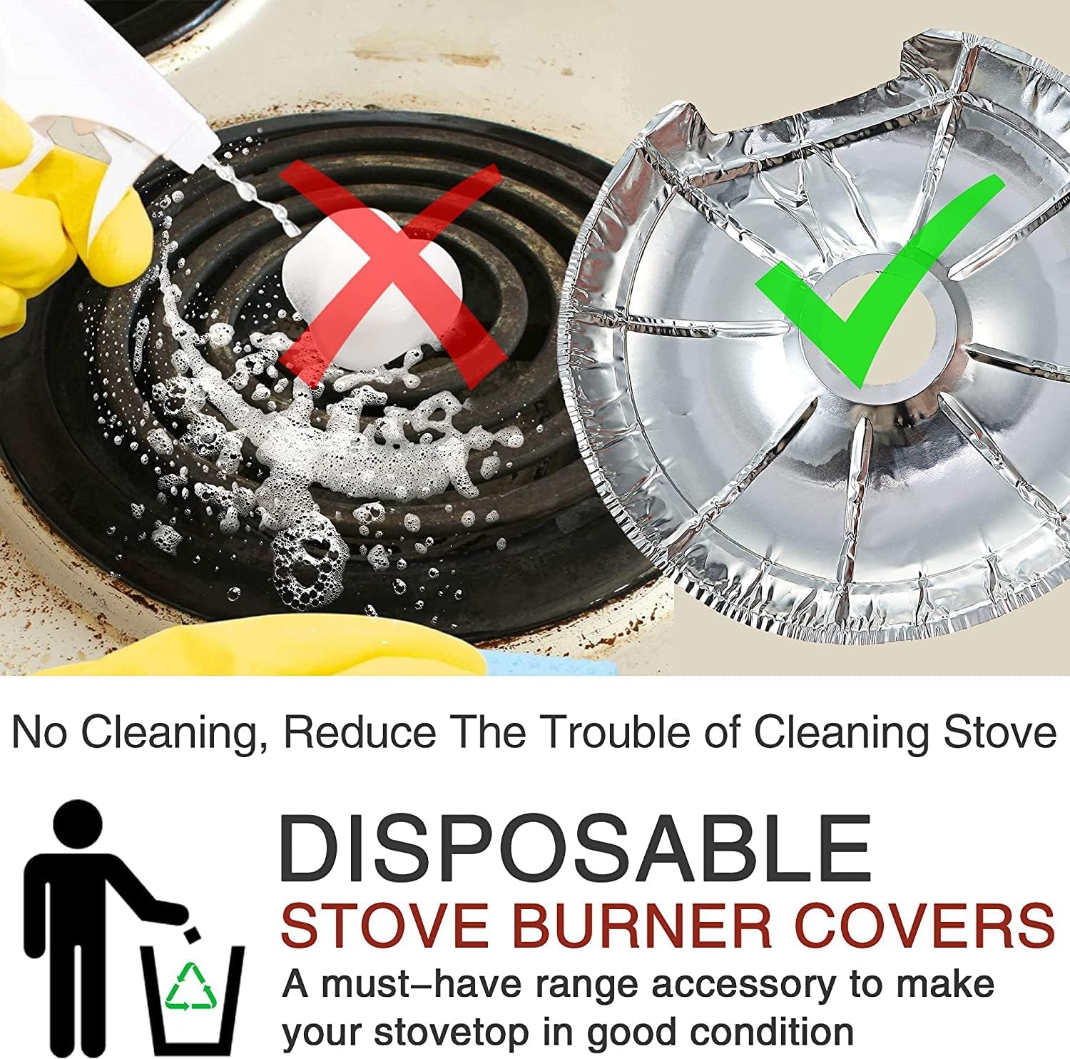 200 Pack Electric Stove Burner Covers - Disposable Aluminum Foil Drip Pan Liners - 6" and 8" Round Burner Liners - Keep Stove Top Clean from Oil and Food