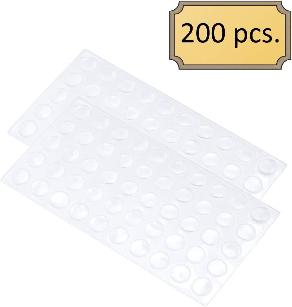 200 Pack of Desunia Whisper Quiet Clear Kitchen Cabinet Door/Drawer Bumpers - Small Size 5/16" x 1/16