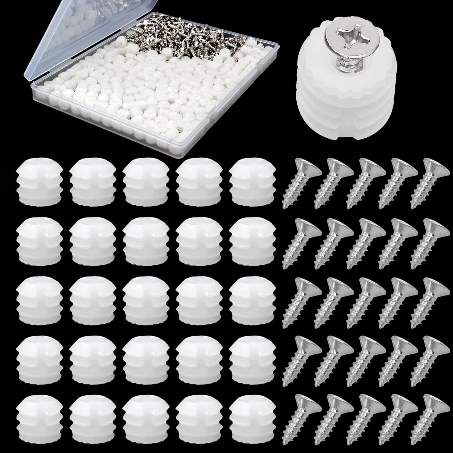 200 Pack White Plastic Hinge Dowel Inserts with Screws for Cabinet Door Drawer Repair