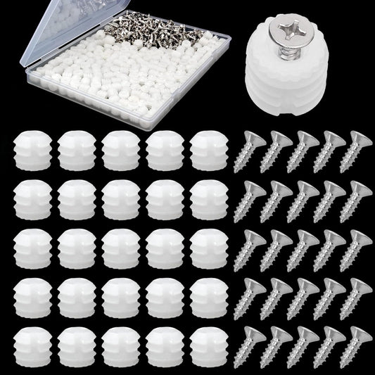 200 Pack White Plastic Hinge Dowel Inserts with Screws for Cabinet Door Drawer Repair