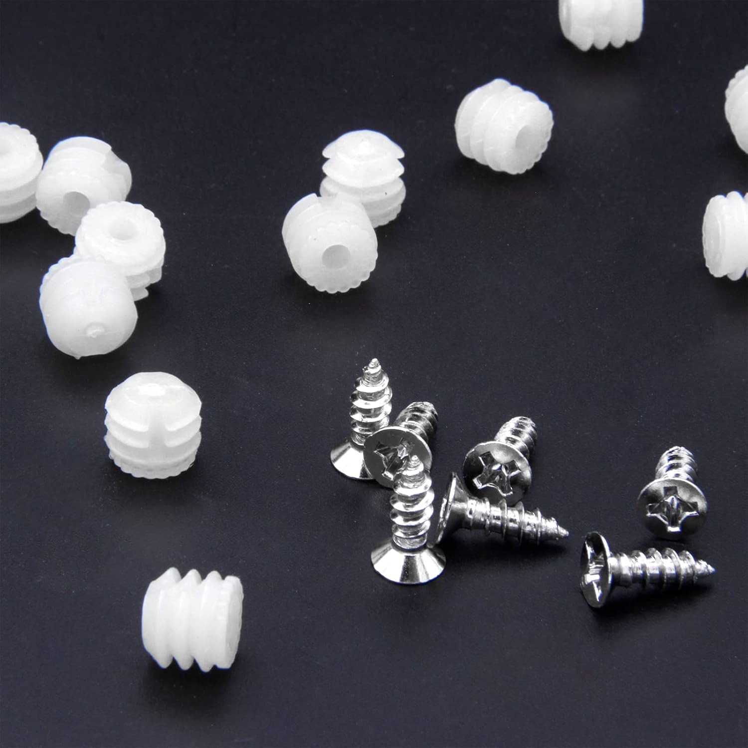 200 Pack White Plastic Hinge Dowel Inserts with Screws for Cabinet Door Drawer Repair
