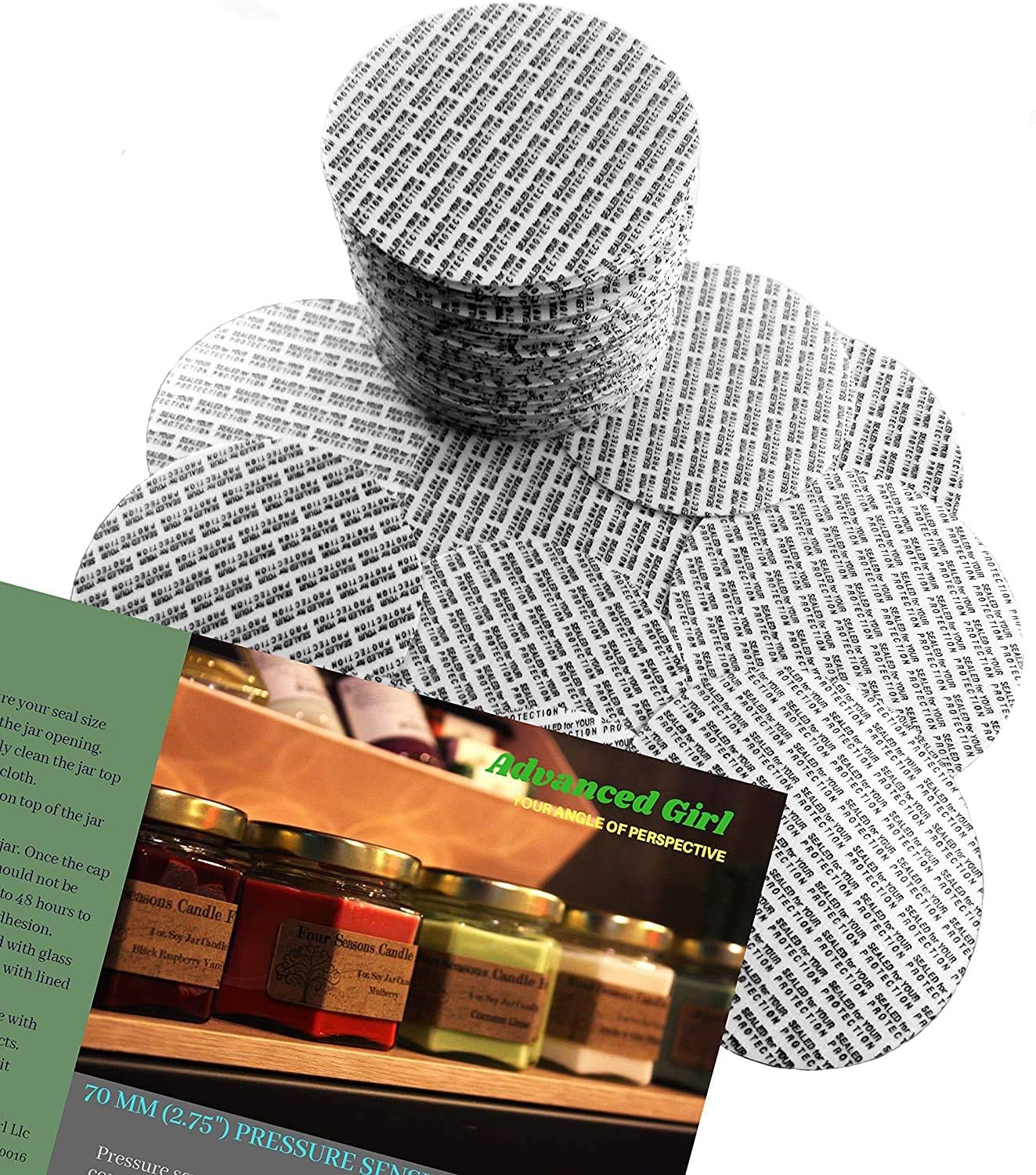 200 PCS 70mm Advanced Girl Pressure Sensitive Torque Seals for Glass & Plastic Bottles - Made in USA - No Induction Sealer - Black